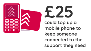 £25 could top up a mobile phone to keep someone connected to the support they need
