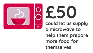 £50 could allow us to provide a microwave to help them prepare more food for themselves
