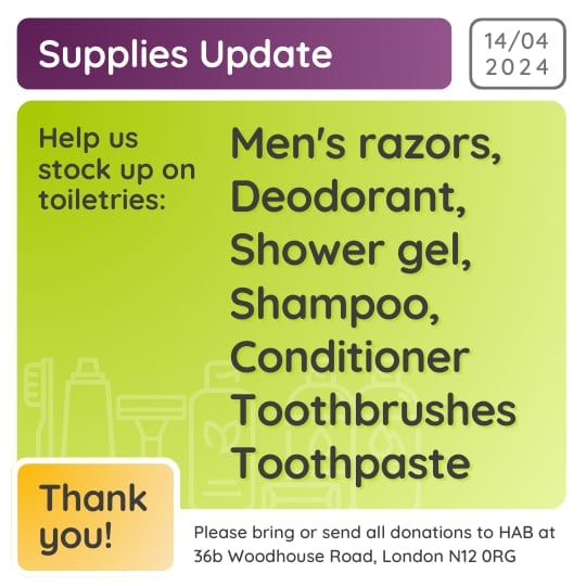Supplies update: Please help us to stock up on toiletries - Men