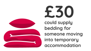 £30 could help supply bedding for someone moving into temporary accommodation